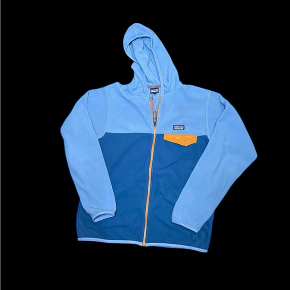 Patagonia Kids' Two-Tone Blue and Burnt Orange Fleece Jacket - Picture 1 of 5